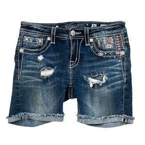 Miss Me Jeans Girls Distressed Embellished Rhinestone Shorts Size 16 Girls‎